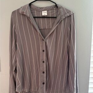 Soma Taupe & White Striped Button-Front Pajama Shirt